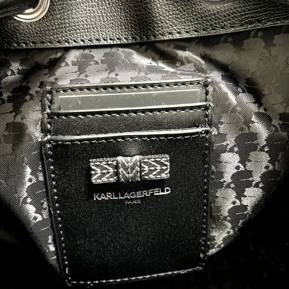 Karl Lagerfeld Paris Adele Logo Monogram Bucket Bag Black Gray Crossbody NWT - Picture 11 of 12